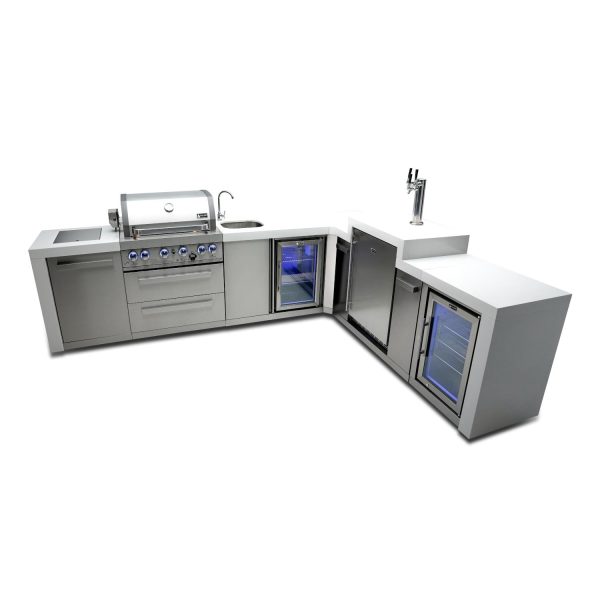 Mont Alpi 11.5 Ft L-Shaped Propane Outdoor Kitchen Island w/ Side Burner, Beverage Center, Fridge & Kegerator - MAi400-D90KEGBEVFC
